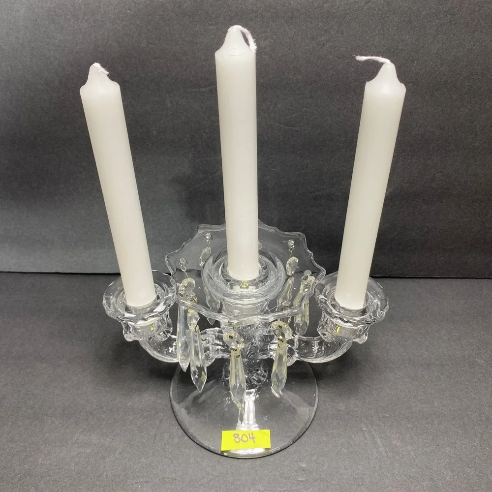 VTG Crystal 2 Arm Candelabra Clear Glass 3 Candle Holder Elegant Christmas Table